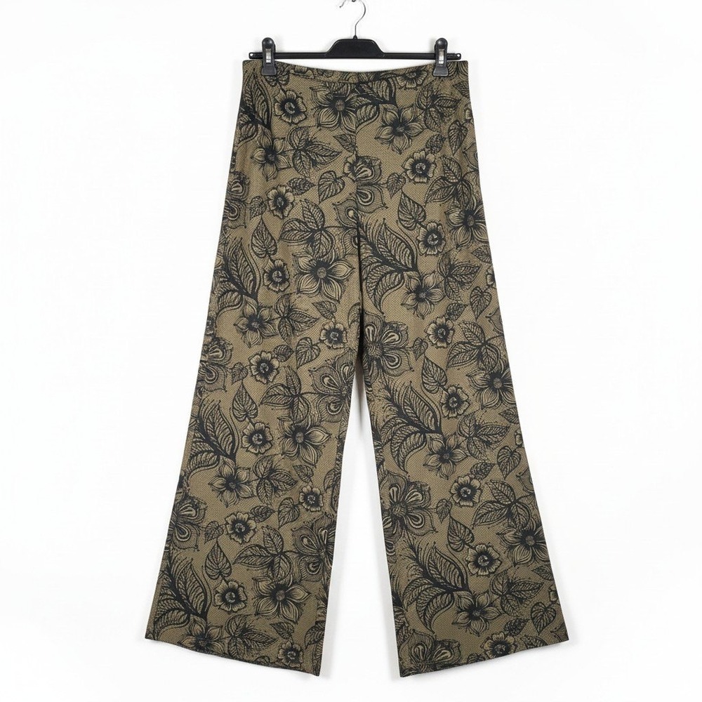 Bryn Walker XL Wide Leg Pants Floral Italian Fabric Olive Green Made in USA